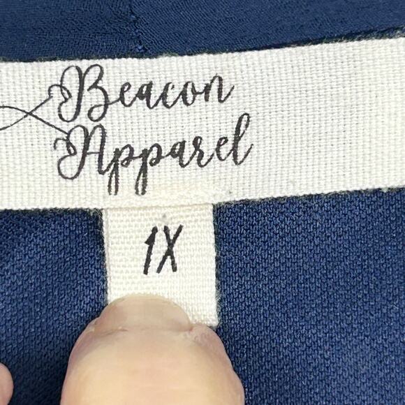 Beacon Apparel Blouse Womens 1X Navy Blue Swiss Dot Faux Wrap Long Sleeve - Picture 4 of 12